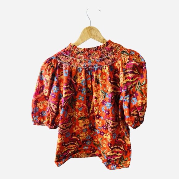 RACHEL Rachel Roy Women’s Pull Over Blouse Red Orange Floral Print Medium - Picture 2 of 8